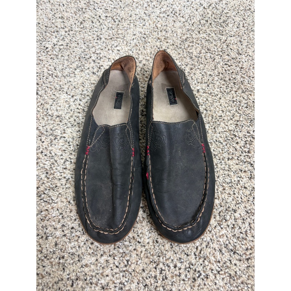 OluKai Loafer Womens 11 Nohea Moku Nubuck Slip-On Drop-In Heel Black Plain